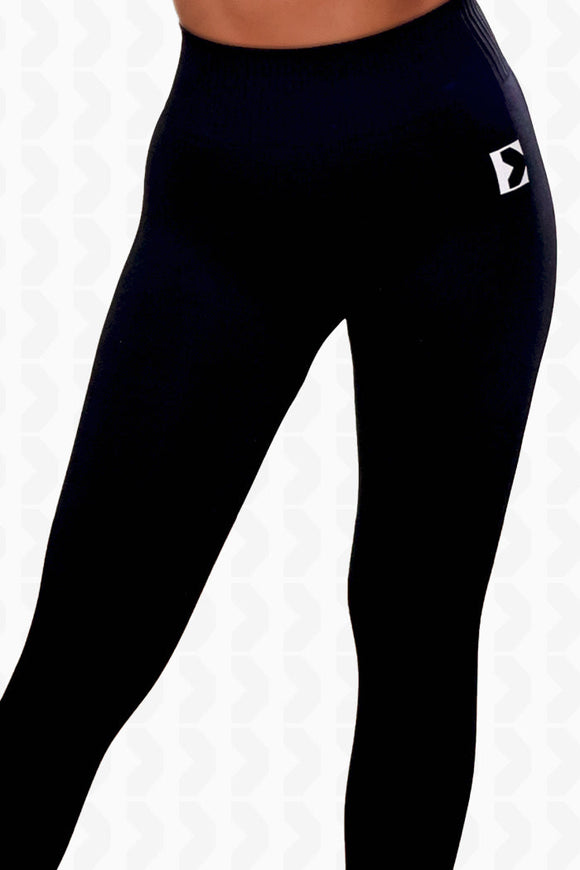 Black Ribbed Fitness Legging - Front