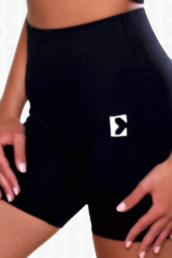 Black Ribbed Shorts - Front