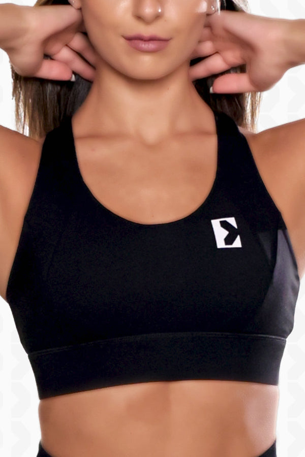 Black Seamless Buckle-Up Bra - Full Front