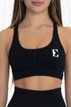 Black Sport Bra with Striking Back Design - Front