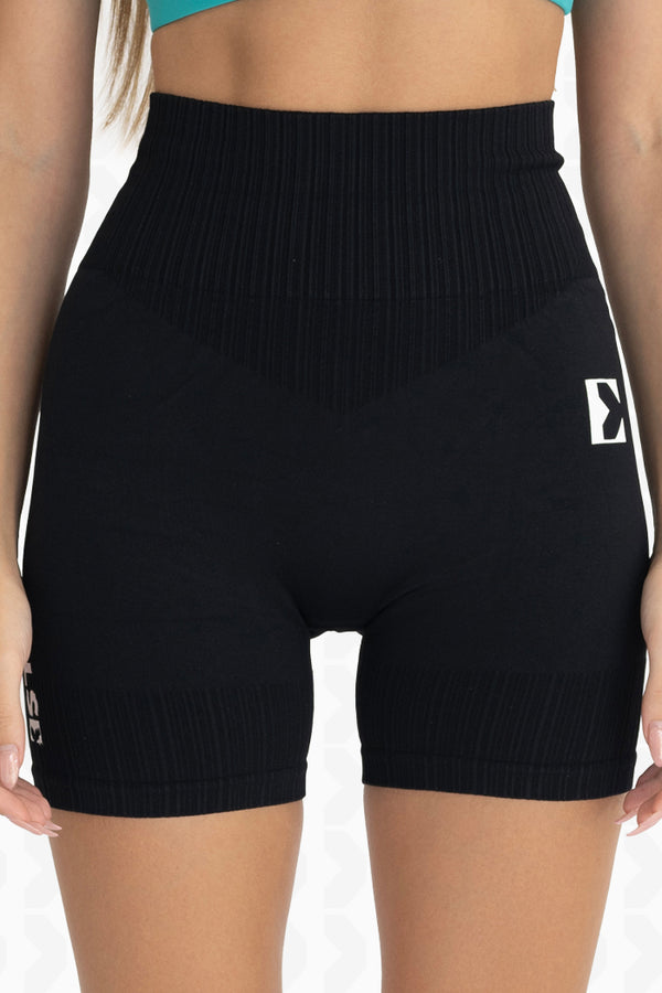 Black Seamless Scrunchy Fitness Shorts - Front