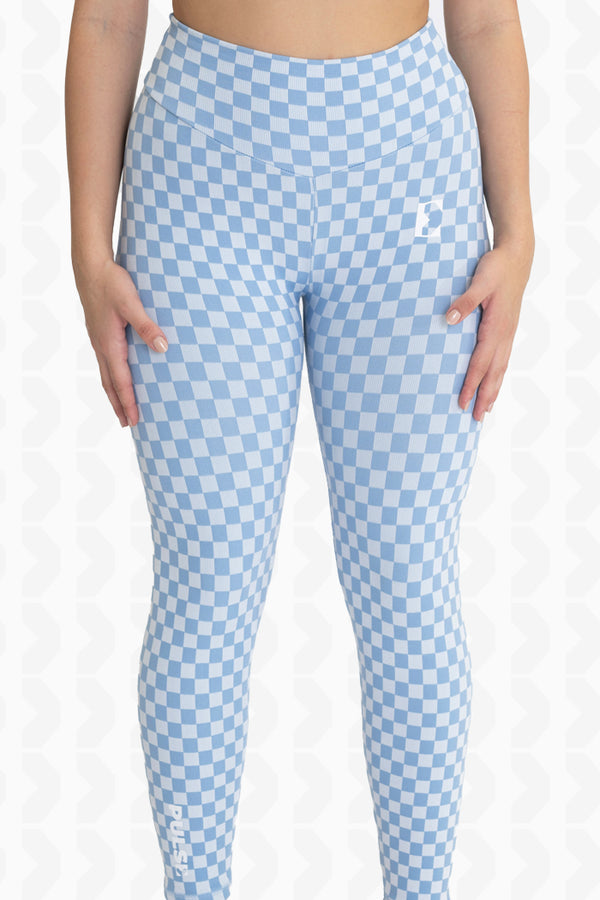 Blue Checkered Scrunchy Sports Legging For Women - Front