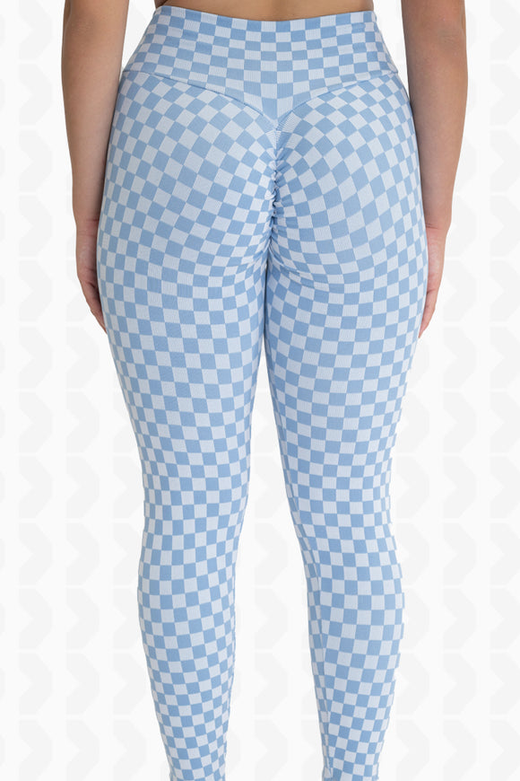 Blue Checkered Scrunchy Sports Legging For Women - Back
