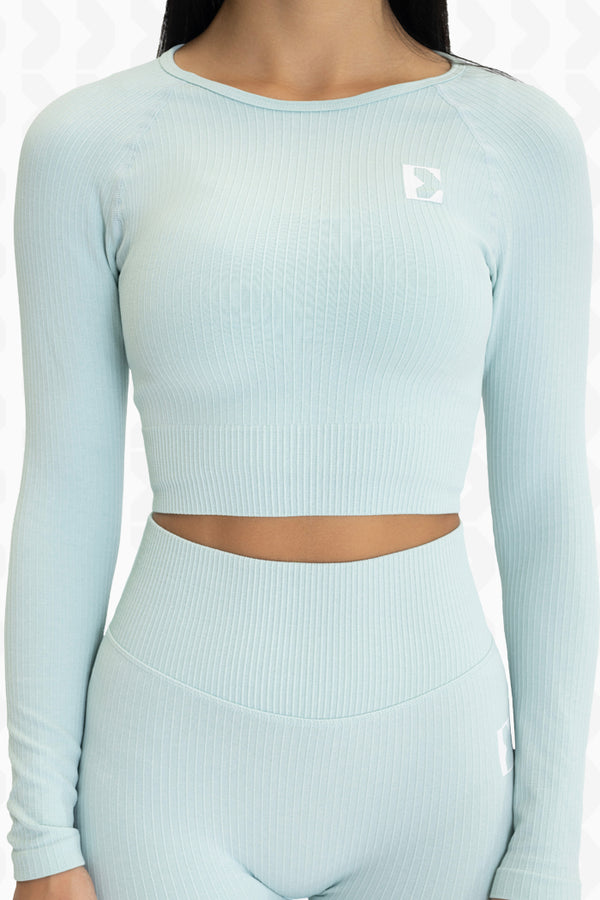 Aqua Blue Ribbed Long-Sleeve - Front