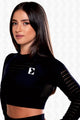 Black Ripped Long-Sleeve Top - Front