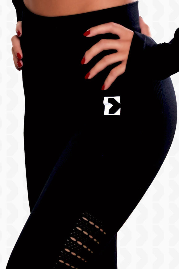 Black Ripped Textured Play Legging - Side Front